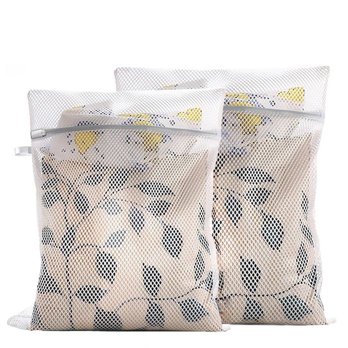 Lot de 2 filets à linge 40x50 cm sacs lavage polyester fermeture éclair maille respirante pour vêtements délicats en machine