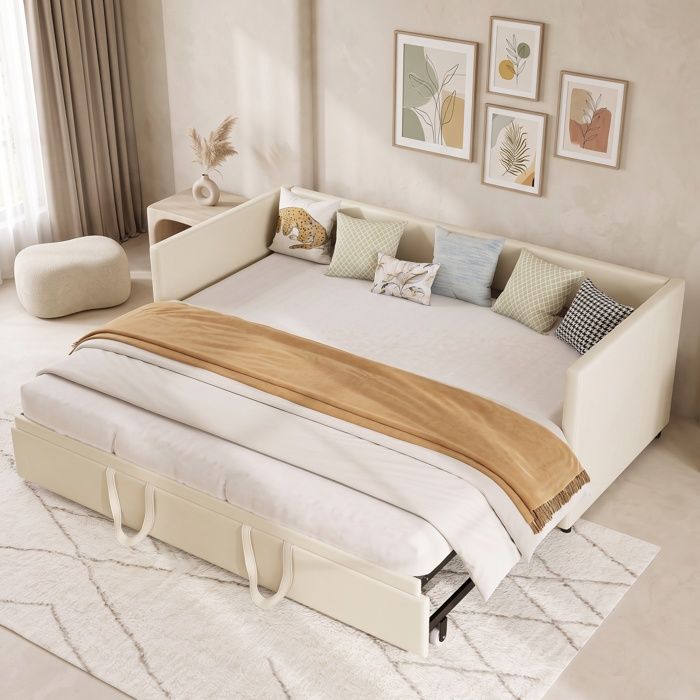 Lit gigogne 90/180x200 cm - canapé-lit 2 places - Convertible - Lit rembourré avec sommier à lattes - velours pour adulte - gris