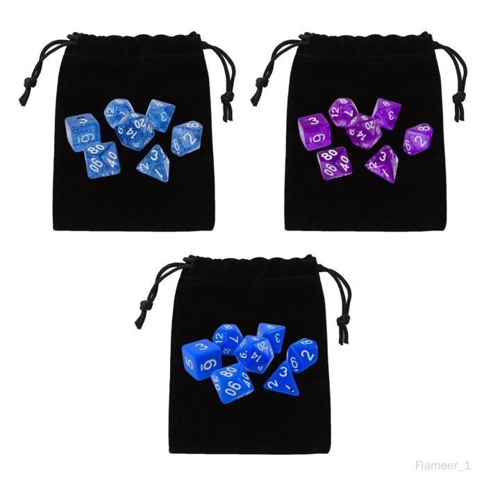 DollaTek 7PCS Jeu De Dés Polyédriques En Métal Avec Sac De Rangement - 10