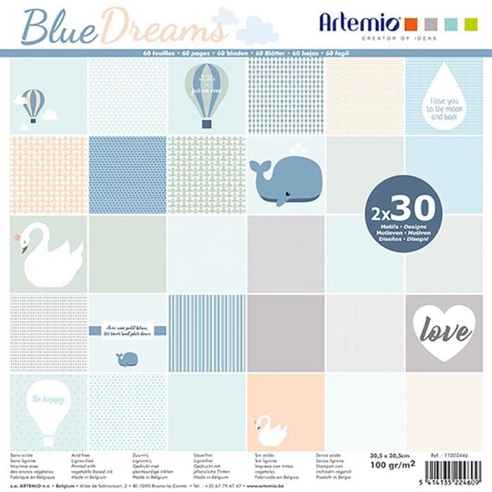 Bloc de 60 feuilles de papier scrapbooking 30x30 cm " Blue Dreams" d'Artemio