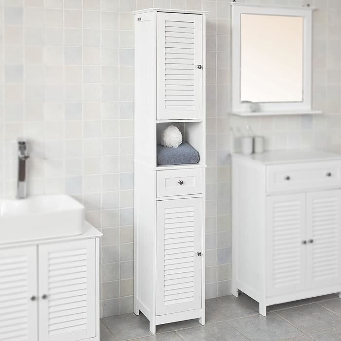 jyinongt® colonne de salle de bain mdf - blanc - style contemporain - 30x32x170 cm - 2 portes + 1 étagère + 1 tiroir