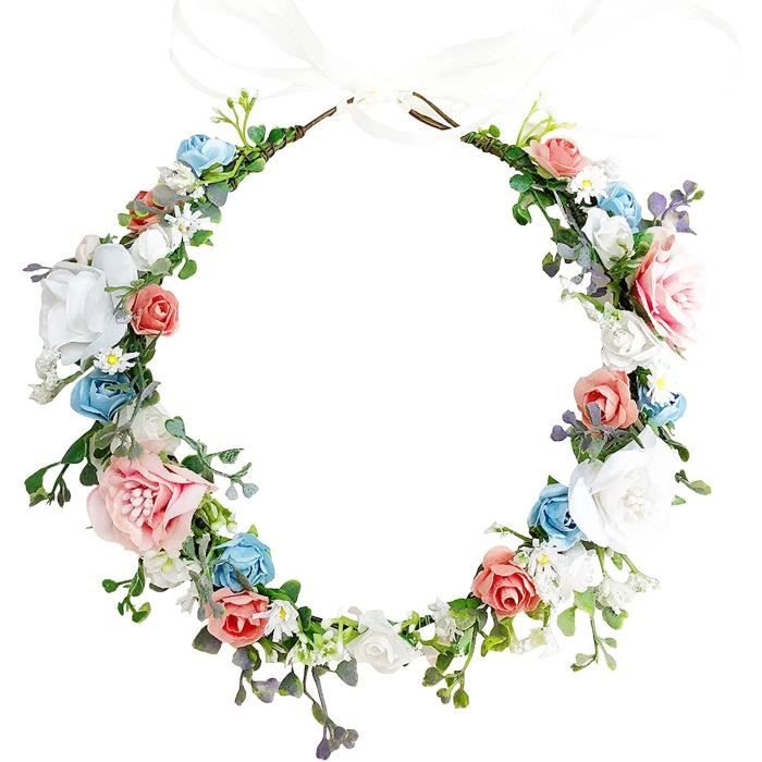 Couronne De Fleurs Artificielles Pour Cheveux - Bandeau Floral Rose Pour Mariage, Fête