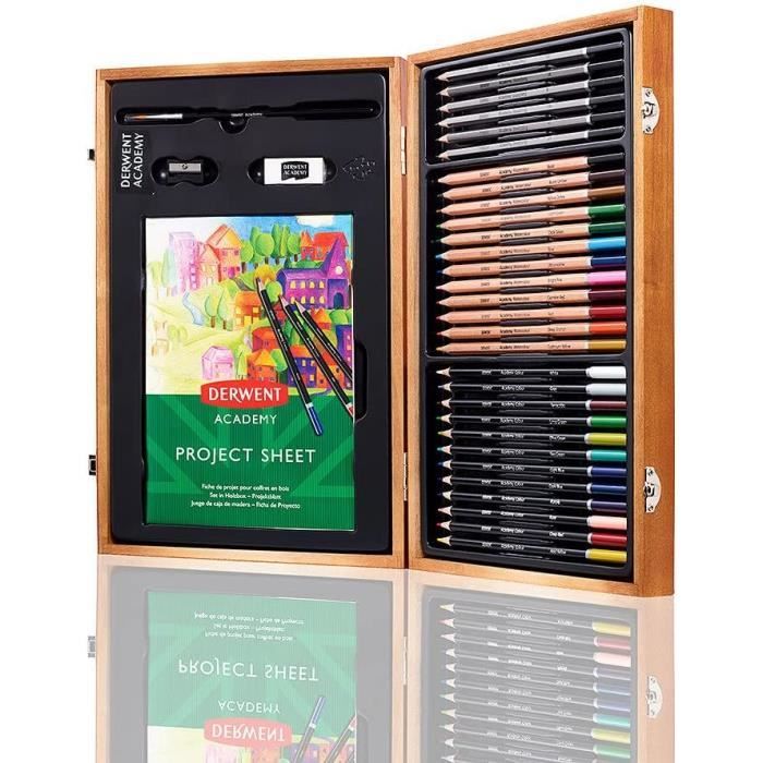 AKOR Coffret Art Créatif 82 Pièces – Crayons, Pastels, Feutres, Aquarelle – Mallette Bois Avec Planche – Set Complet Dessin Et Peinture