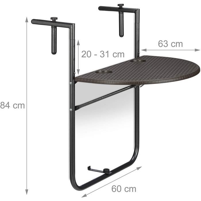 table de balcon pliante pliable - marque - modèle - 3 niveaux réglables - marron