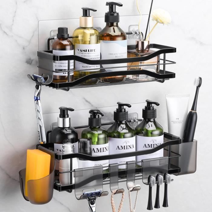 Lot De 3 Étagères Salle De Bain Sans Perçage Belle Vous - Supports Adhésifs Avec Crochets, Organisateur Douche