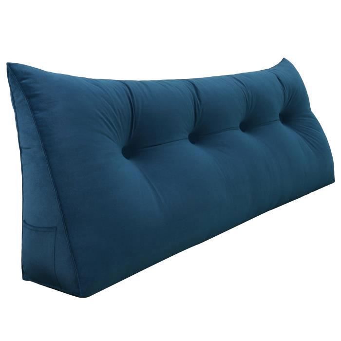 VERCART Coussin de Lecture Cale Dos coussin lecture lit Coussin Incliné Grands coussins de Lit Velours Bleu 140CM