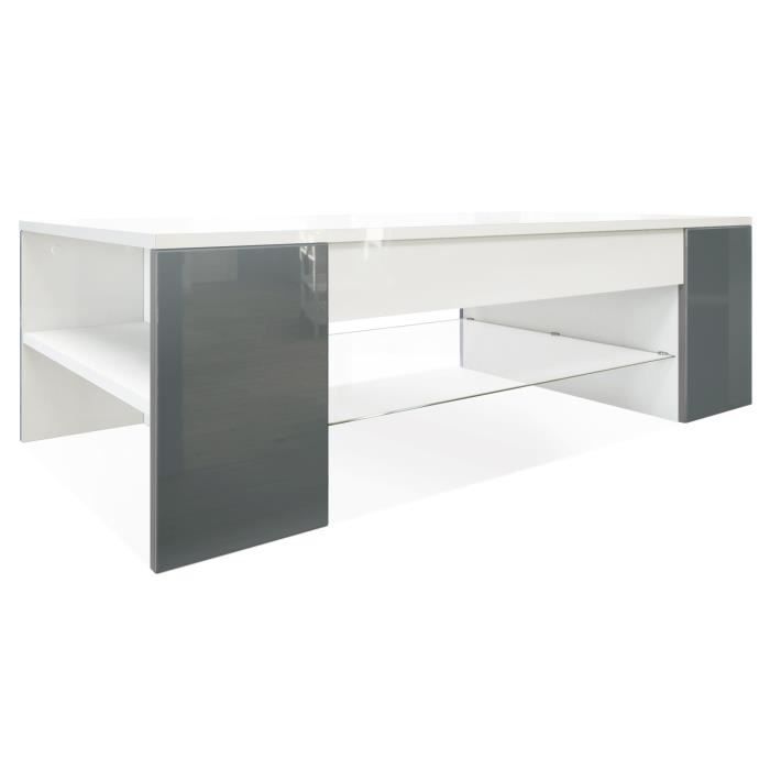 vladon table de salon table basse clip en blanc avec des bordures en gris haute brillance