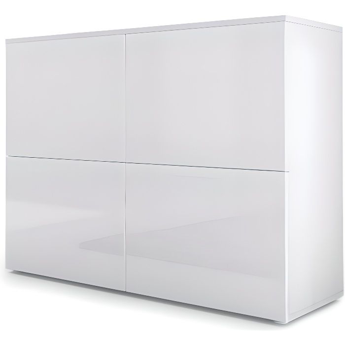 Vladon Commode buffet Rova en Blanc mat - Blanc haute brillance - Blanc haute brillance Vladon Commode buffet Rova en Blanc mat - Blanc haute brillance - Blanc haute brillance