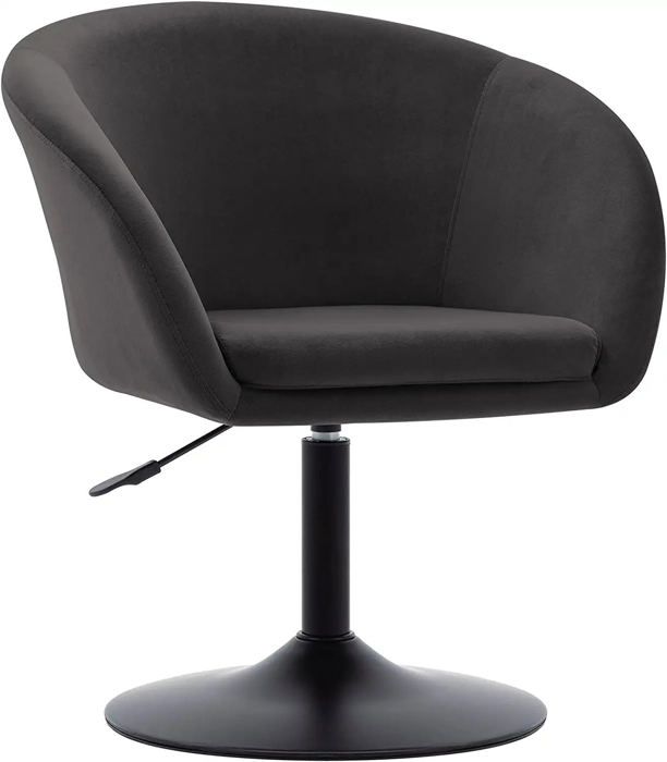 fauteuil lounge salon salle a manger bureau en tissu velours gris fonce dossier arrondis base metal noir fal09112