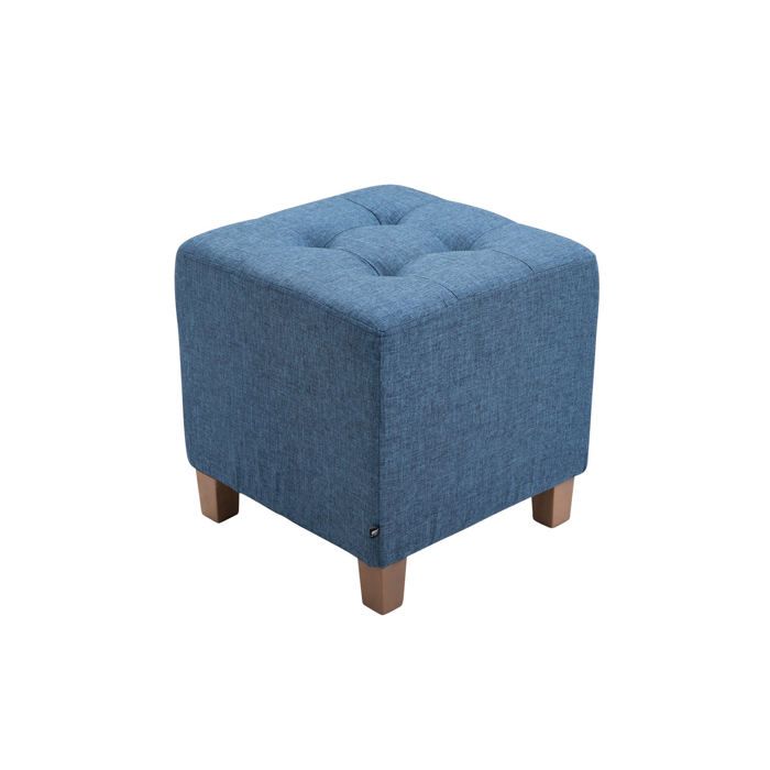 Tabouret bas repose pieds pouf capitonne en tissu bleu pieds en bois 45x46 cm 10_0000158 Tabouret bas repose pieds pouf capitonne en tissu bleu pieds en bois 45x46 cm 10_0000158