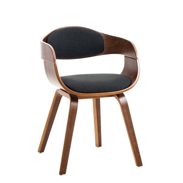 Chaise de bureau sans roulettes visiteur en tissu et bois design retro et confort maximal noyer noir BUR10550