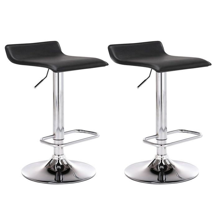 Lot de 2 tabourets de bar en synthetique noir hauteur reglable avec repose pieds chrome TDB10162