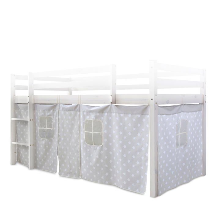 Toile Rideau Pour Lit Mezzanine Ou Sureleve En Coton Gris Avec Etoiles Ape Cdiscount Maison