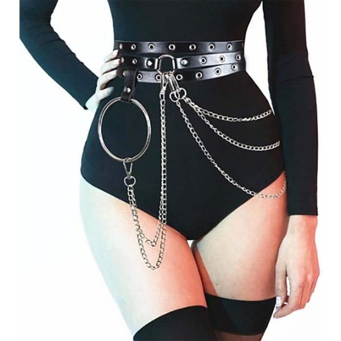 Chaîne De Taille Gothique Noir - Cuir Et Métal - Style Punk Pour Femmes