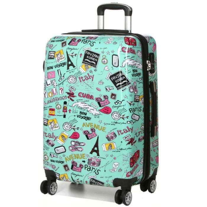 valise cabine 4 roues madisson "bon voyage" - turquoise
