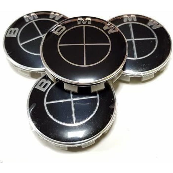 4x Logo Jante BMW Noir 68mm Cache Moyeu Centre De Roue Emblème