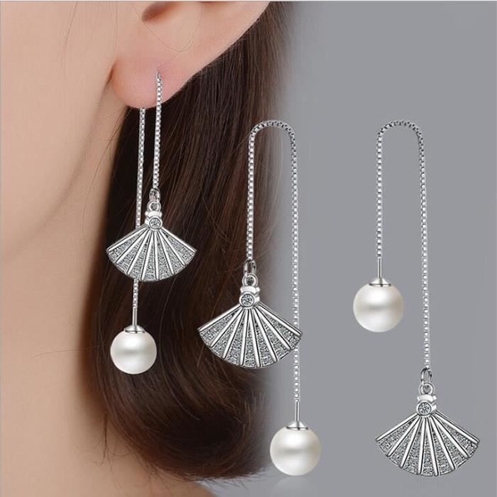 boucles d' oreilles en argent 925 pour femmes, nouveau, élégant, brillant, cristal, perle, goutte d' oreille, Long*SD9671
