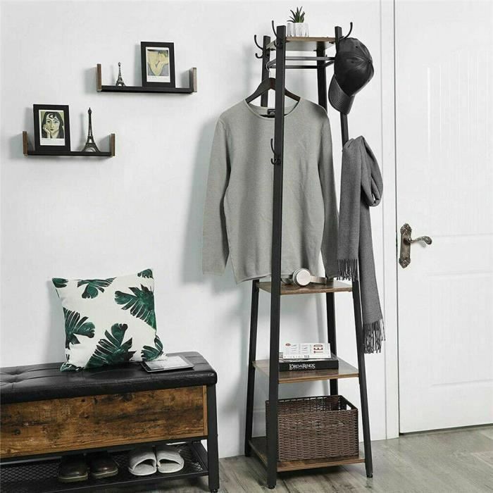 Edihome Porte-Manteau Sur Pied Bois 8 Crochets Réglable 172 Cm – Entrée Couloir Chambre