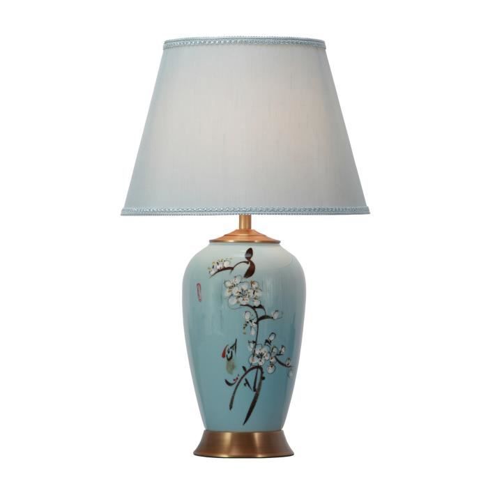 Fine Asianliving Lampe à Poser en Porcelaine Chinoise Peinte à la Main Bleue Fleurs