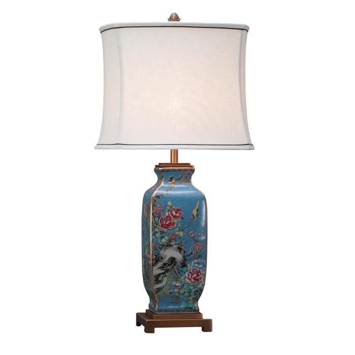 Lampe à Poser - Fine Asianliving - Chinoise - Porcelaine peinte à la main - Abat-jour en lin - 40W