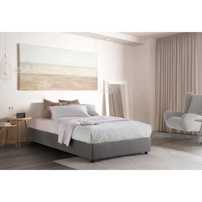 Dmora - Lit queen size Chiara 205x135h32 cm Gris Panneau effet bois et Polyester