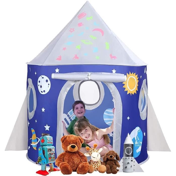 Tente Fusée Spatiale Enfant – Tipi Cabane Jeu Intérieur Extérieur – 110×110×140 Cm Avec Lumière Étoiles