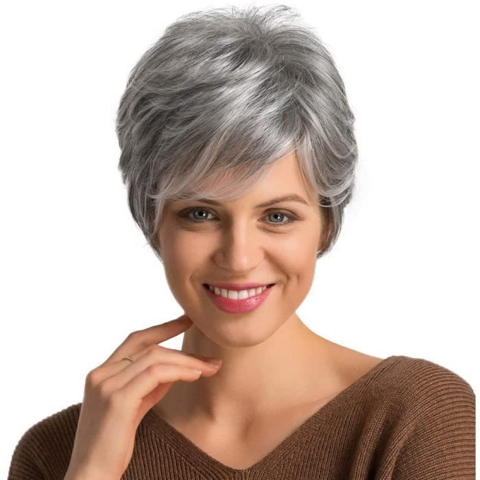 Perruque Emmor Perruques Courtes De Cheveux Humains Gris Pour Femmes Perruque Naturelle De Coupe De Lutin Cheveux Quotidiens 2 2441 Cdiscount Au Quotidien
