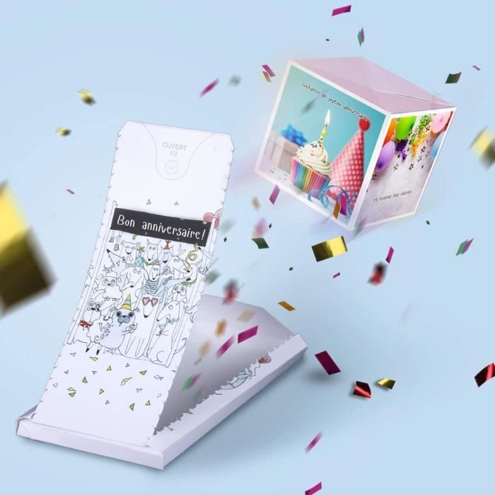 Carte de Voeux Surprise pour homme femme fille garçon «BOUM!» Carte Joyeux Anniversaire Explosion Confettis 