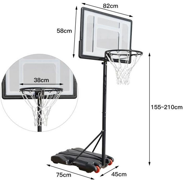 Panier de Basket sur Pied Extérieur/Intérieur Panier de Basket-Ball Mobile  Portable Hauteur Réglable 146-200CM pour Enfant-Adulte - Cdiscount Sport