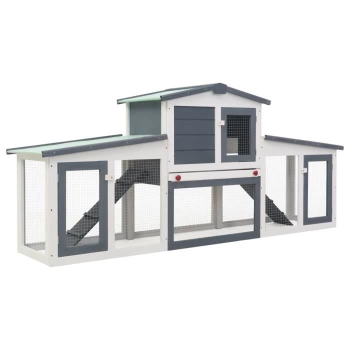 Enclos Extérieur Parc Lapin et Animaux Clapier large dextérieur Gris et blanc 204x45x85 cm Bois PRO(38715)