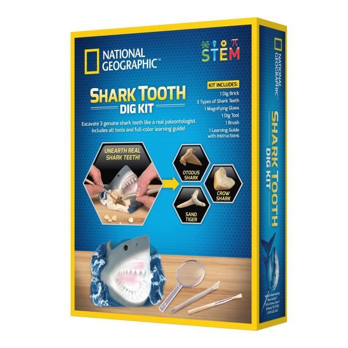 Kit Fouille Fossiles Dinosaures National Geographic - Dent T-Rex + Coprolithe - Jeu Scientifique Enfant