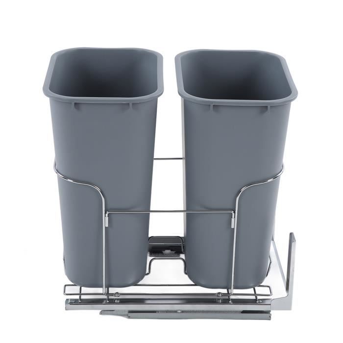 Poubelle De Cuisine 2 X 25 L Avec Pédale - Acier Inoxydable - Tri Sélectif - Couvercle à Fermeture Douce - Seaux Amovibles