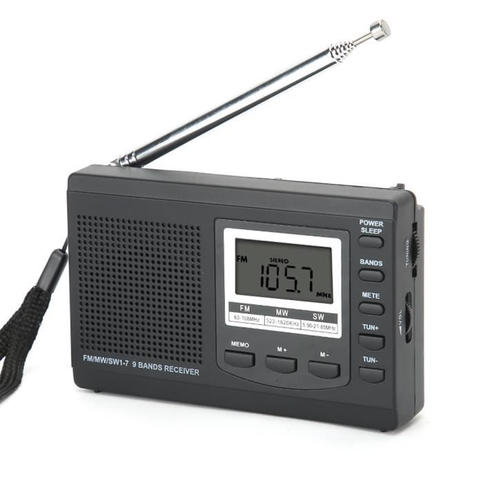 Radio Portable Mini FM/AM/SW DSP - Excellente Réception, Son Stéréo, Veille 90 Min, Casque, Randonnée Camping