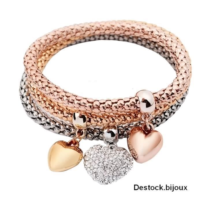 Bracelet - Femme - Triple - Coeur - Acier - Inoxydable - 3 Couleurs - Ajustable Bracelet - Femme - Triple - Coeur - Acier - Inoxydable - 3 Couleurs - Ajustable