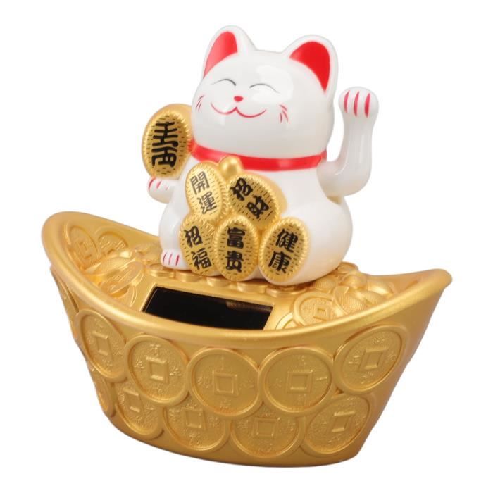 HERCHR Chat Maneki Neko,Chat Porte-Bonheur,Statuette Chat Japonais Porte Bonheur, Chat Ondulant