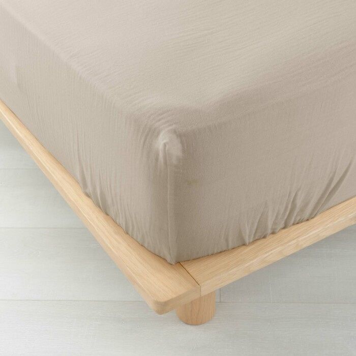 Drap-housse 2 personnes 140 x 190 cm – Gaze de Coton Uni 57 fils – Angelia Sable