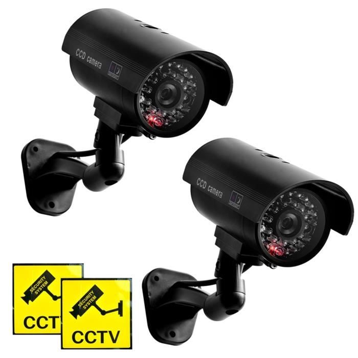 Caméra de surveillance de sécurité factice DUOKON - Noir - Simulation LED IR - Utilisation intérieure/extérieure