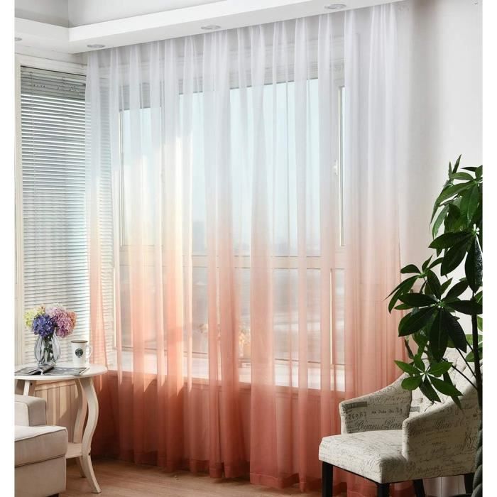 Store Romain Sans Perçage Transparent Dégradé Bleu 80 X 130 Cm - Rideau Moderne Avec Crochets