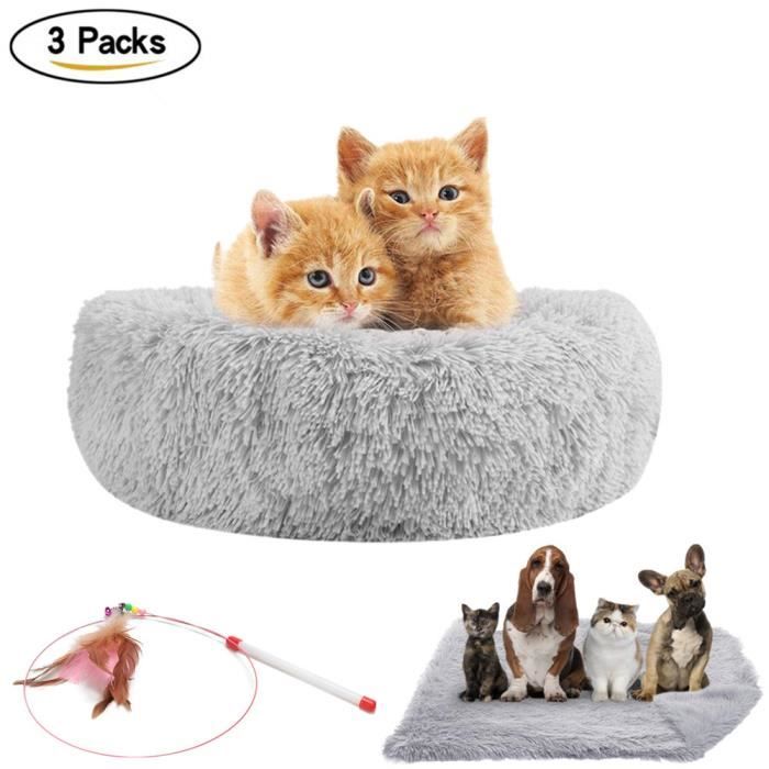 Comparer les prix de Lit pour Chat, 3PC en Peluche Donut Chaud lit pour Animal Chat Chien Rond Chaud panier chat +Couvertures + Jouets pour Chats