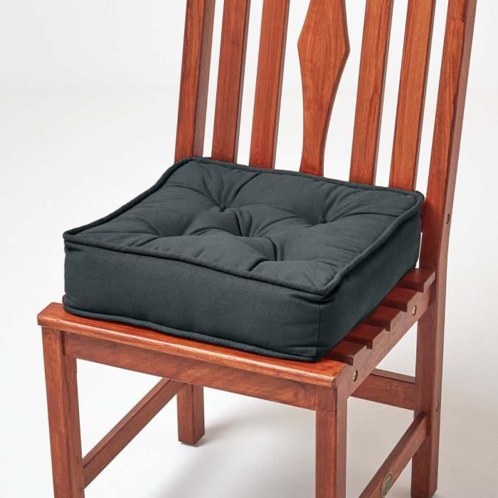 Galette de chaise coussin rehausseur en coton Gris ardoise, 40 x 40 x 10 cm