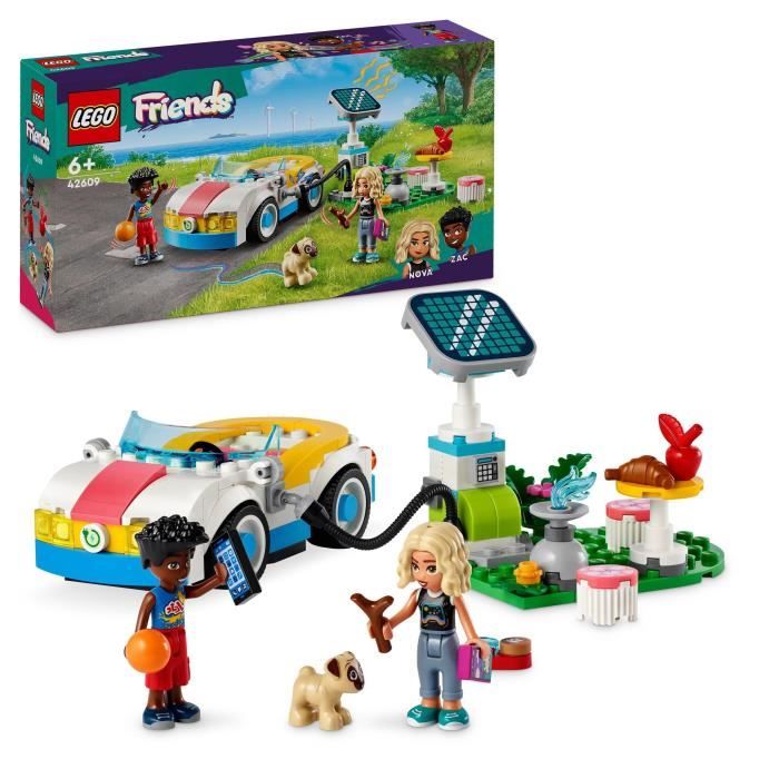 lego® 42609 friends la voiture électrique et la borne de recharge,  jouet de voiture, avec les figurines nova et zac