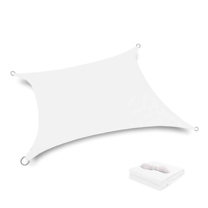 Voile D'ombrage Imperméable 1.4x5m CHBIN - Protection UV 95%, Polyester, Avec Oeillets Et Cordes (Blanc)