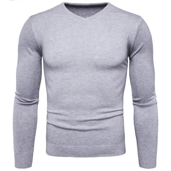 Pull Homme Col V Couleur Unie Marque Mode Knit Pullover Pour Hommes