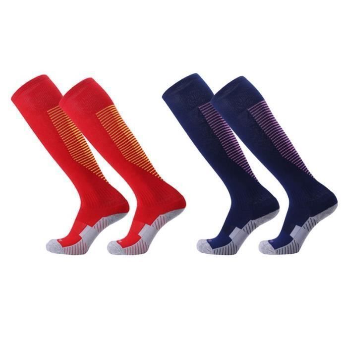 2 Paires Chaussettes de Football Enfant Chaussettes de Sport Protection Respirantes Antidérapant - Rouge/Bleu marine