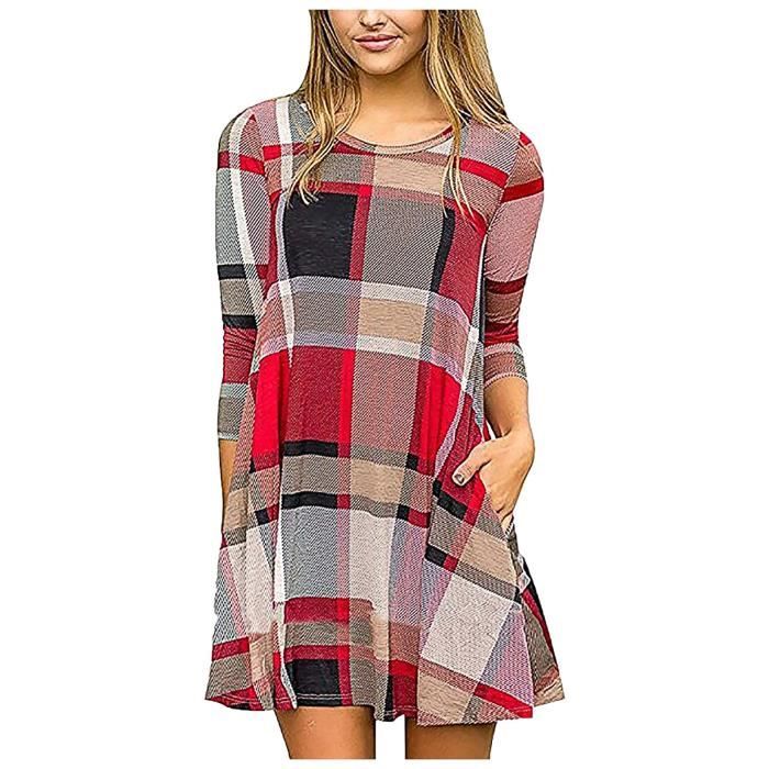 Robe Manche Courte À Carreaux Décontractée