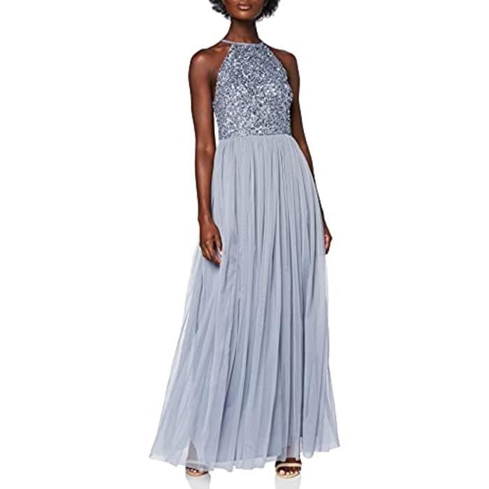 Robe longue à col licou ornée Demoiselle d'honneur Bleu - Cdiscount ...