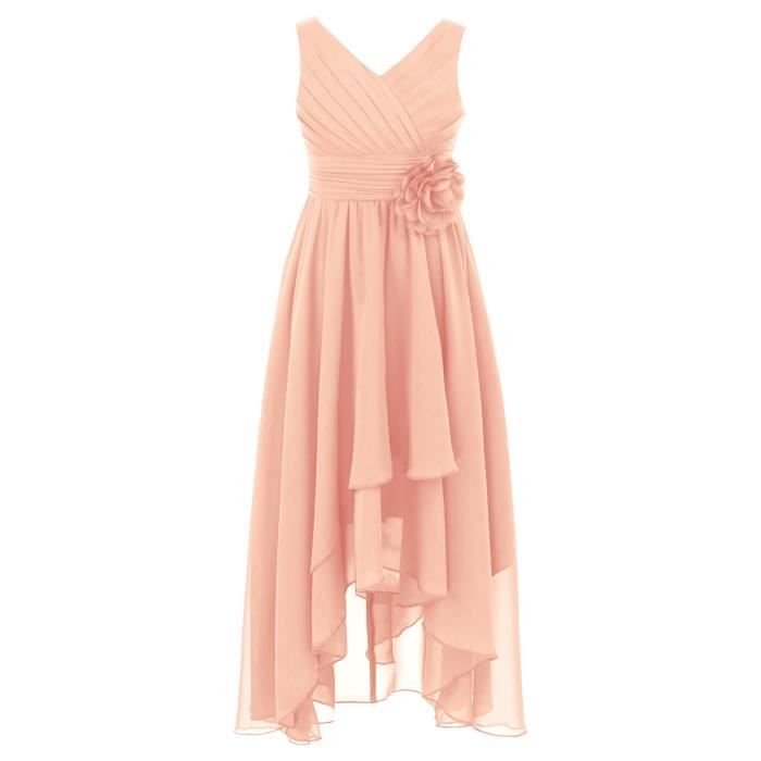 Freebily Asymetrique Robe Mousseline Fille Enfant Elegante Robe Ceremonie Soiree Mariage Demoiselle d honneur 5 16 Ans Rose Cdiscount Pret a Porter