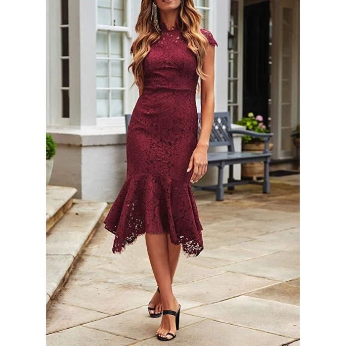 Robe Cocktail Femme Sans Manches Col V Robe de Soirée Vintage Evasée Mi-longue Couleur Unie - Noir Noir - Prêt-à-Porter