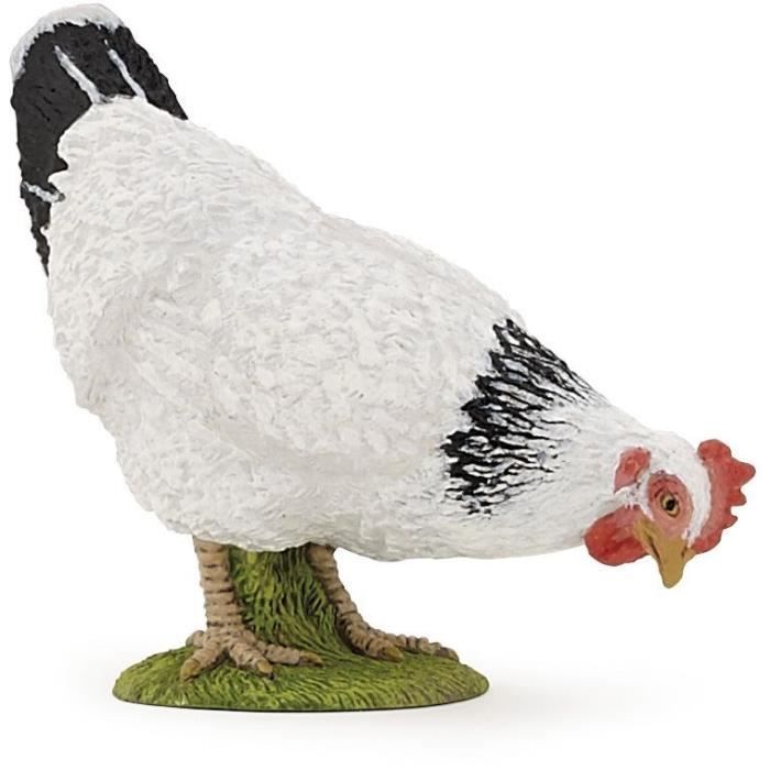 figurine poule blanche picorant - papo - la vie a la ferme - mixte - enfant - intérieur