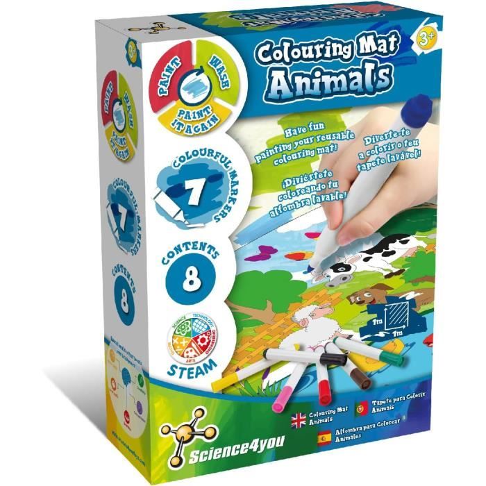 Science4you Tapis De Coloriage Avec Animaux Pour Enfants De 3 Ans – Colorez Les Animaux Avec 7 Feutres De Couleurs, Lavables à L'eau, Activités